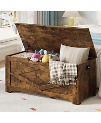 gaomon 39.4" Wooden Storage Chest, Storage Bench with Safety Hinges for Entryway & Living Room, Brown