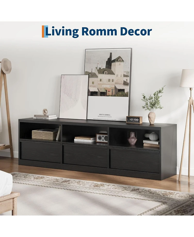 gaomon 70" Tv Stand for TVs up to 85", Mid-Century Modern Entertainment Center with Drawer & Open Shelves