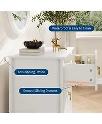 gaomon 27.5" Wide Fluted Dresser, 3 Drawer Modern Wood Nightstand Chest for Bedroom, White