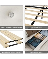 gaomon Full Size Bed Frame, Upholstered Platform Bed Frame with Trundle and 4 Storage Drawers, Bed Frame with Diamond Tufted Headboard