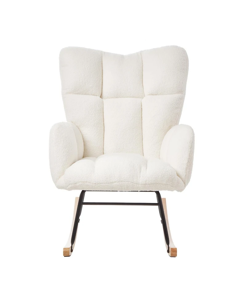 Streamdale Glider Chair for Living Room Tufted Teddy Fabric Rocking Chair Ivory White