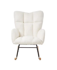 Streamdale Glider Chair for Living Room Tufted Teddy Fabric Rocking Chair Ivory White