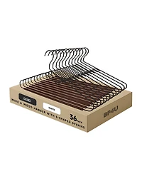 BP4U 36-Pack S-Shaped Opening Metal Hangers with Wooden Pants Bar, Wire Beech Wood Trouser Bar for Sweaters, Jackets, Jeans, T-Shirts