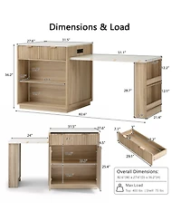 Streamdale Furniture Fluted Kitchen Island with Extendable Dining Table, Power Outlet & Storage