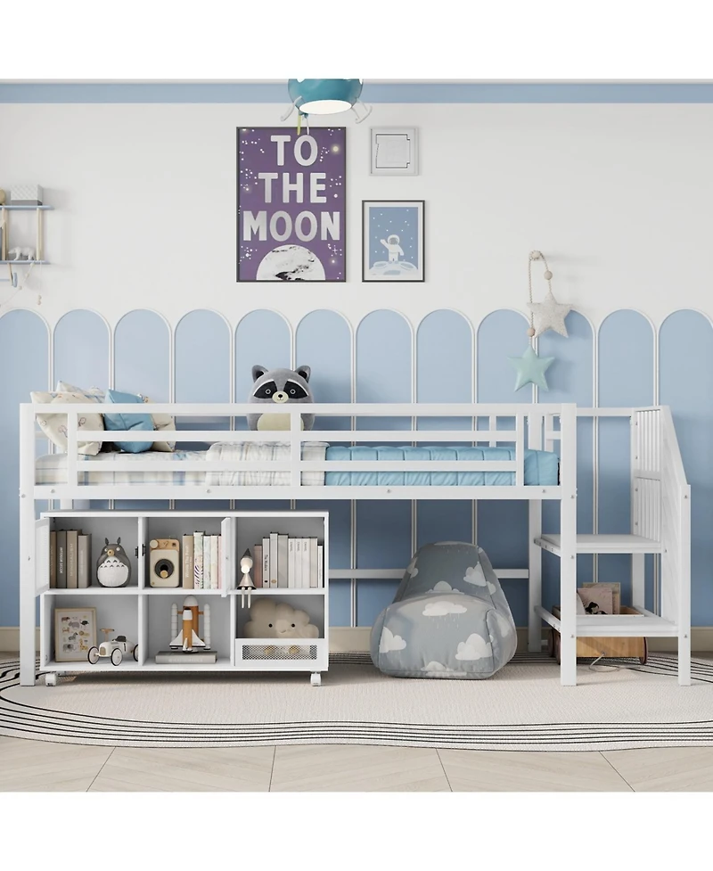 Streamdale Furniture Twin Metal Loft Bed with Storage, White