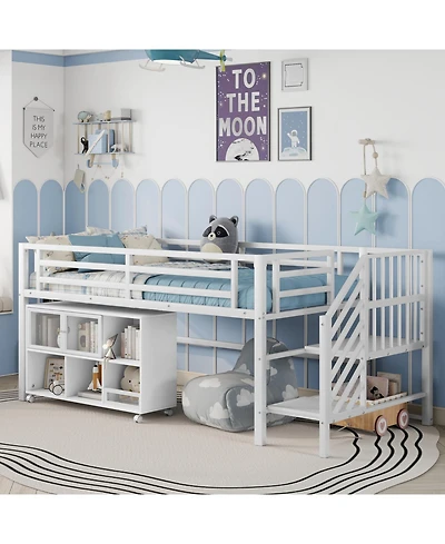 Streamdale Furniture Twin Metal Loft Bed with Storage, White