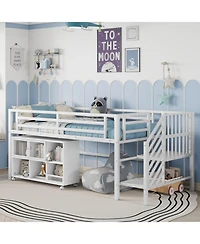 Streamdale Furniture Twin Metal Loft Bed with Storage, White