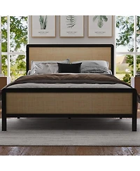 gaomon Rattan Queen Bed Frame, Boho Bed Frame with Headboard & Footboard, Bed Frame with Strong Metal Slat, Noise Free, No Box Spring Needed.