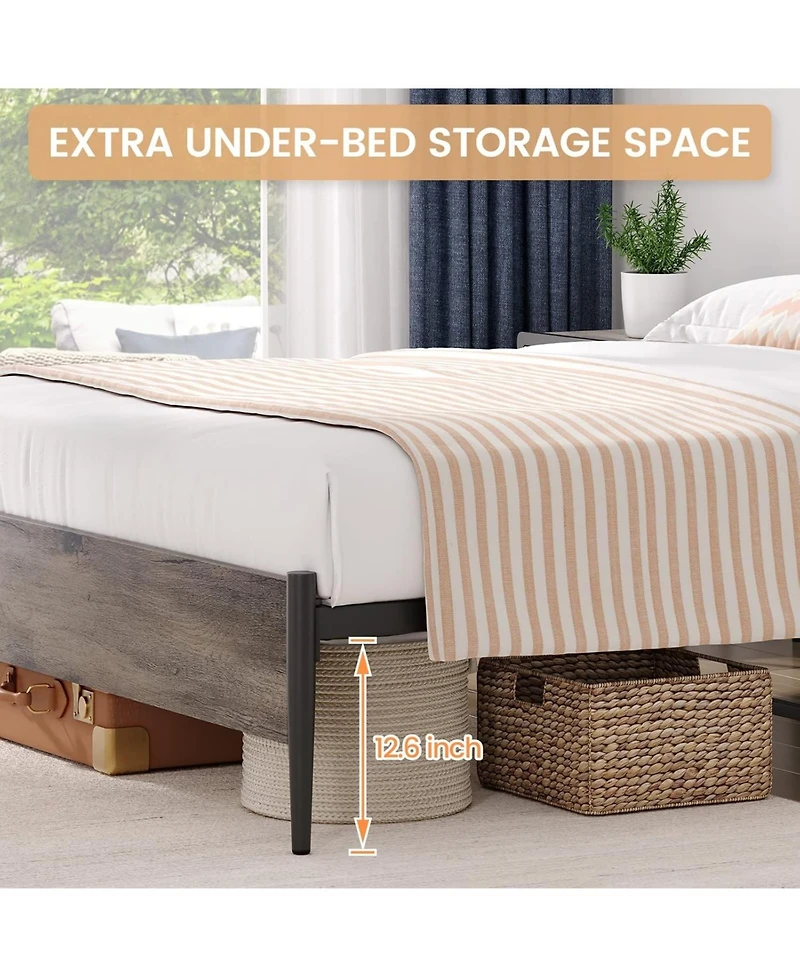 gaomon Bed Frame with Wooden Headboard and Footboard Metal Full Size Bed Frame No Box Spring Needed Easy to Assemble Noise Free Walnut - Queen