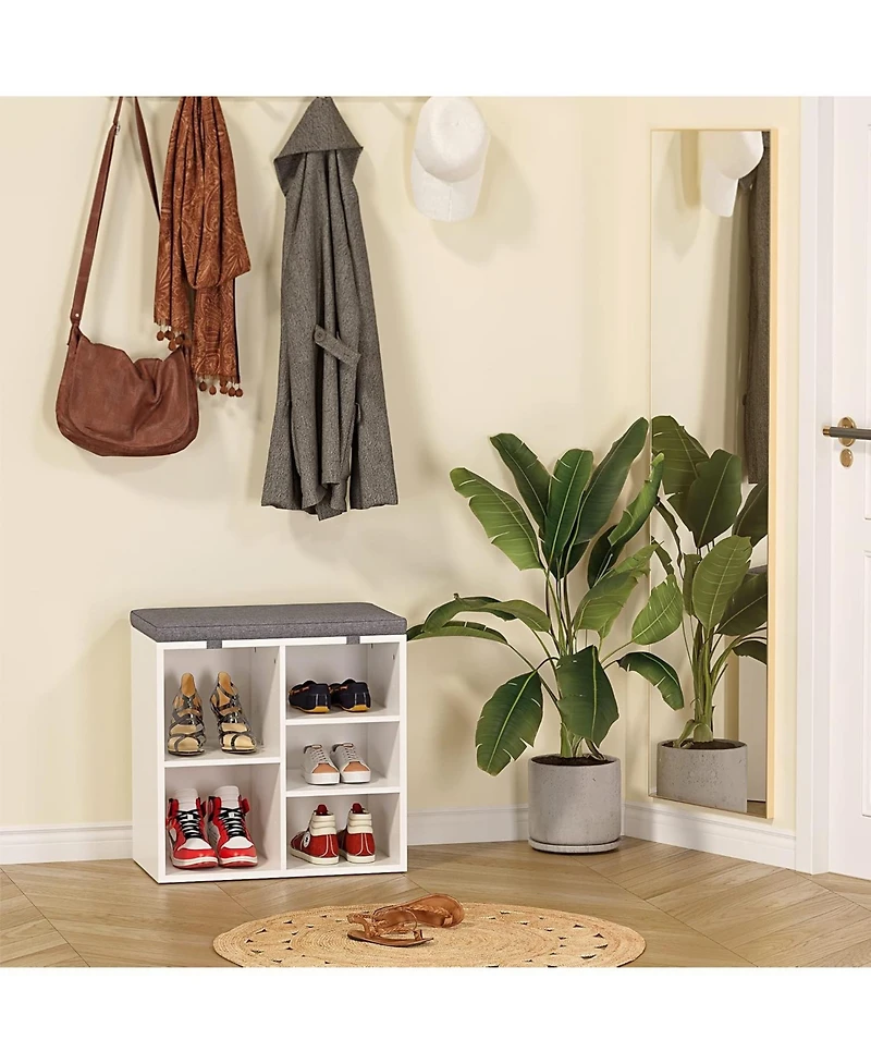 gaomon Entryway Shoe Bench with Storage and Cushioned Seat, Wooden Shoe Rack with Adjustable Shelves and Side Pockets