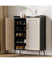gaomon Rattan Shoe Cabinet, 5-Tier Shoe Storage Cabinet with Doors, Adjustable Shelves and Metal Legs