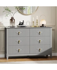 gaomon 47" Wide Fluted Dresser, 6 Drawer Modern Wood Storage Chest for Bedroom or Living Room