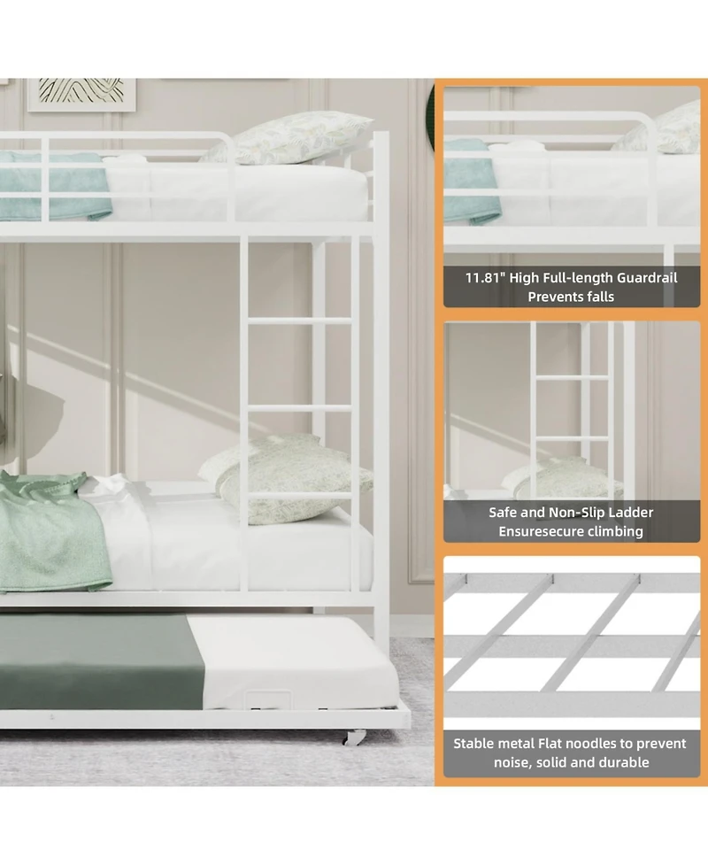 Streamdale Furniture Durable Square Tube Iron Bunk Bed with Safety Rails