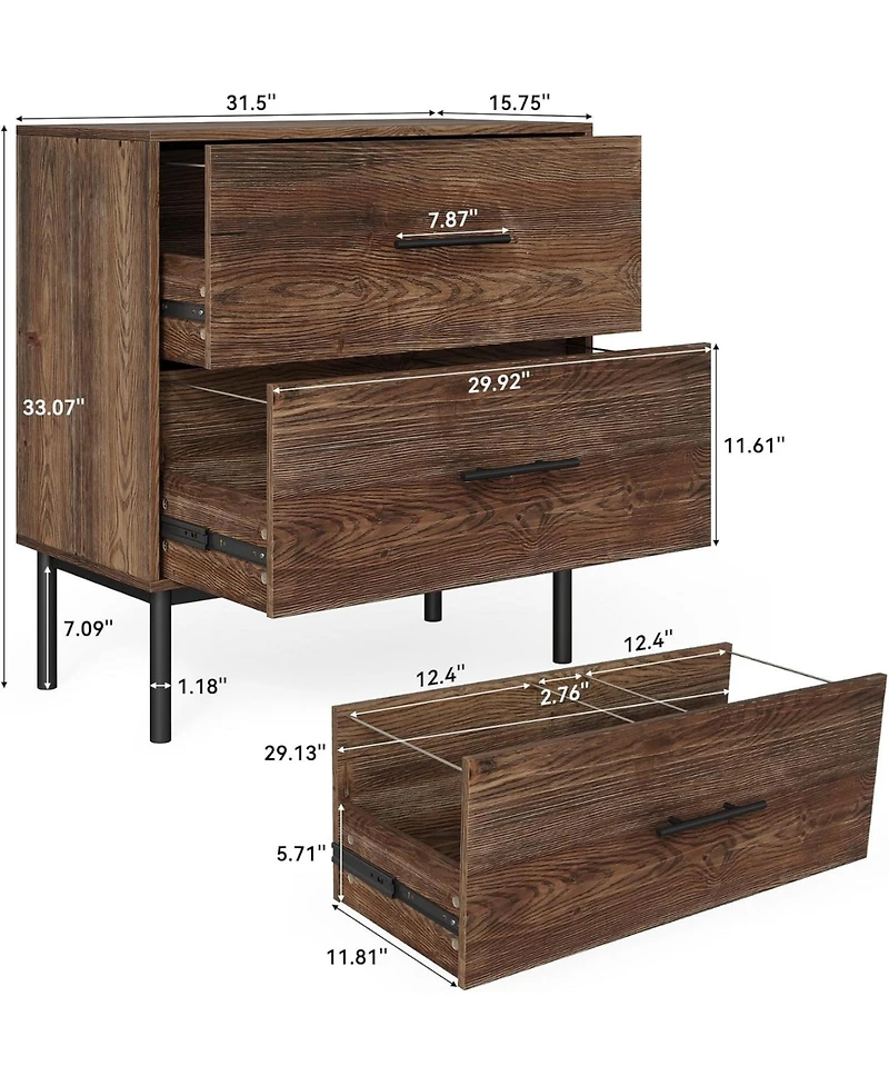 Tribesigns 31.5" Solid Wood Vertical File Cabinet with 2 Drawers, Farmhouse Tall Filing Cabinet for Home Office, Adjustable Removable Hanging Bar