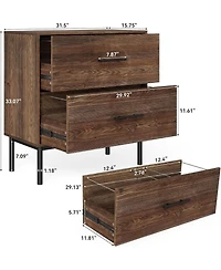 Tribesigns 31.5" Solid Wood Vertical File Cabinet with 2 Drawers, Farmhouse Tall Filing Cabinet for Home Office, Adjustable Removable Hanging Bar