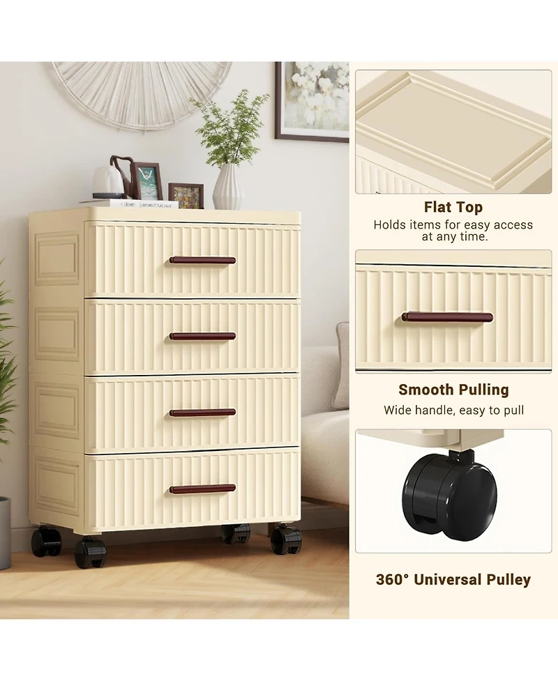 gaomon Plastic Storage Drawer Cart for Home Organization, Beige/Khaki