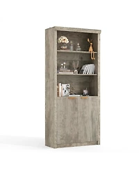 gaomon 5-Tier Bookcase with Storage Cabinet & Adjustable Shelf, Mid-Century Modern Bookshelf for Home Office, Grey