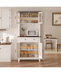 gaomon 72" Farmhouse Coffee Bar Cabinet, Buffet Sideboard with Storage Drawers and Glass Doors for Kitchen or Dining Room, White