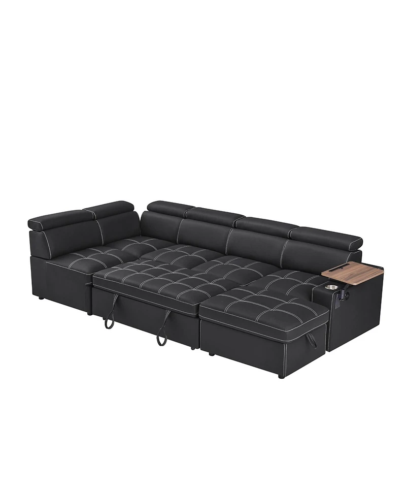 Streamdale Furniture Black Fabric Sectional Sofa with Storage Ottoman