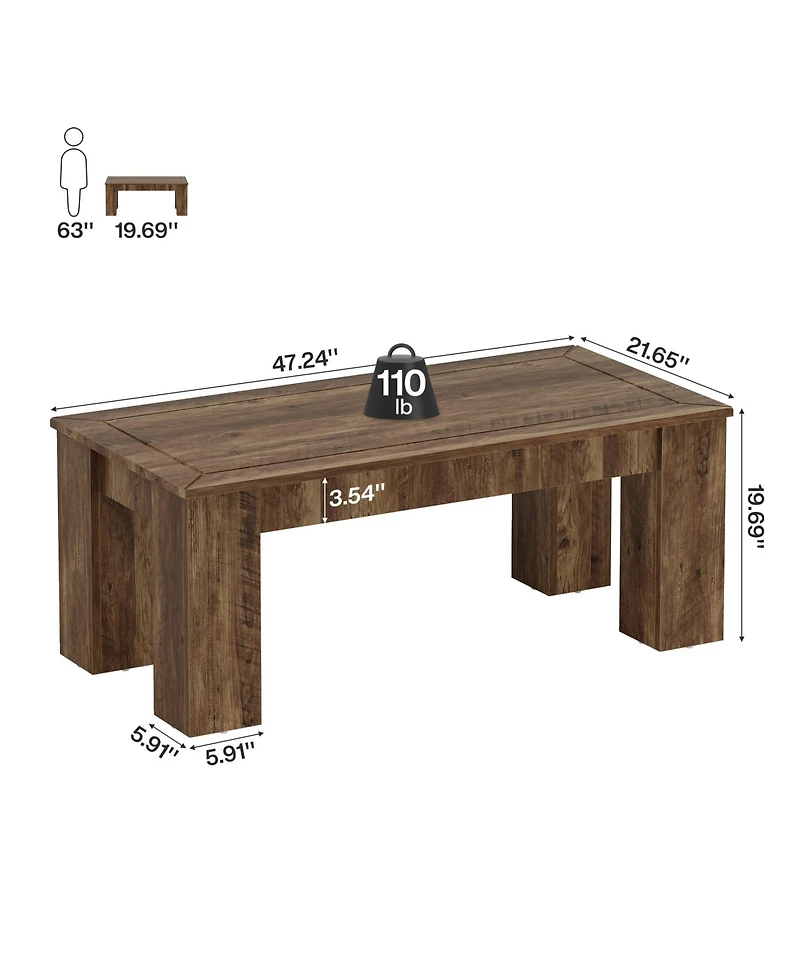 Tribesigns Rectangle Coffee Table for Living Room, 47-Inch Farmhouse Center Cocktail Table with Sturdy Legs