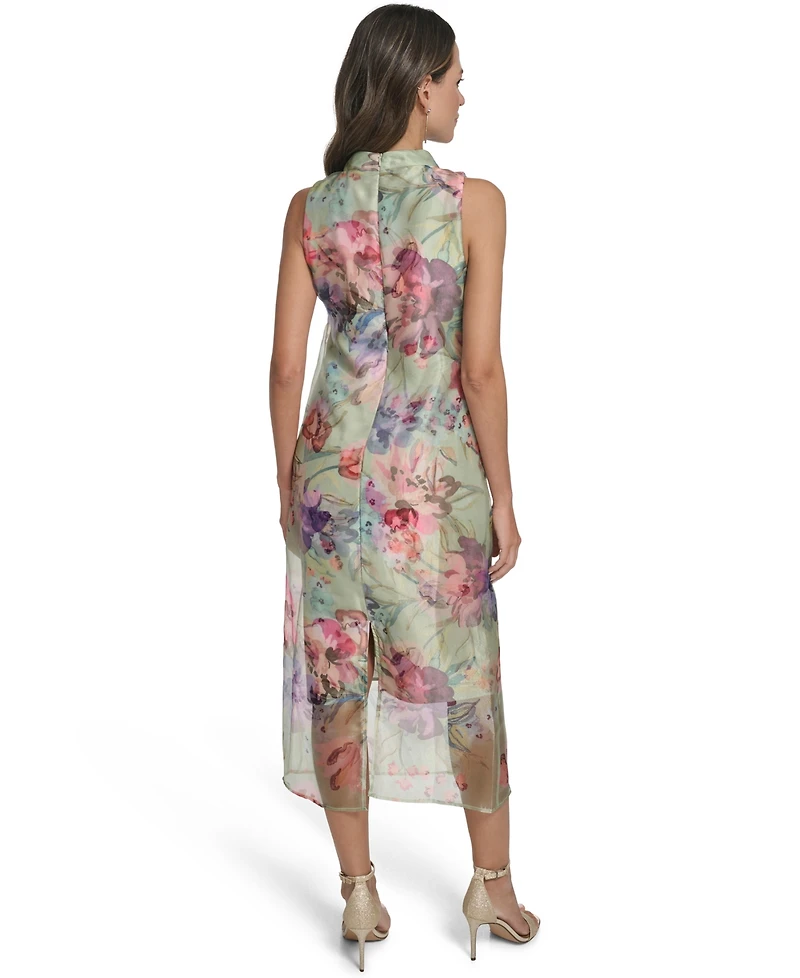 Vince Camuto Women's Printed Overlay Mock Neck Midi Dress