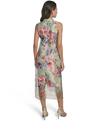 Vince Camuto Women's Printed Overlay Mock Neck Midi Dress