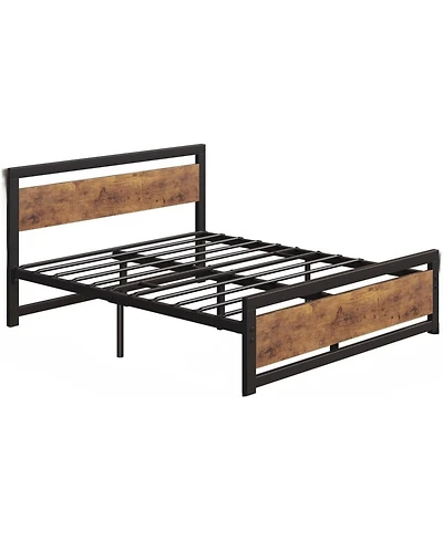 gaomon 14 Inch Heavy Duty Industrial Metal Platform Bed Frame with Wooden Headboard
