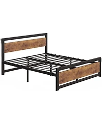 gaomon 14 Inch Heavy Duty Industrial Metal Platform Bed Frame with Wooden Headboard