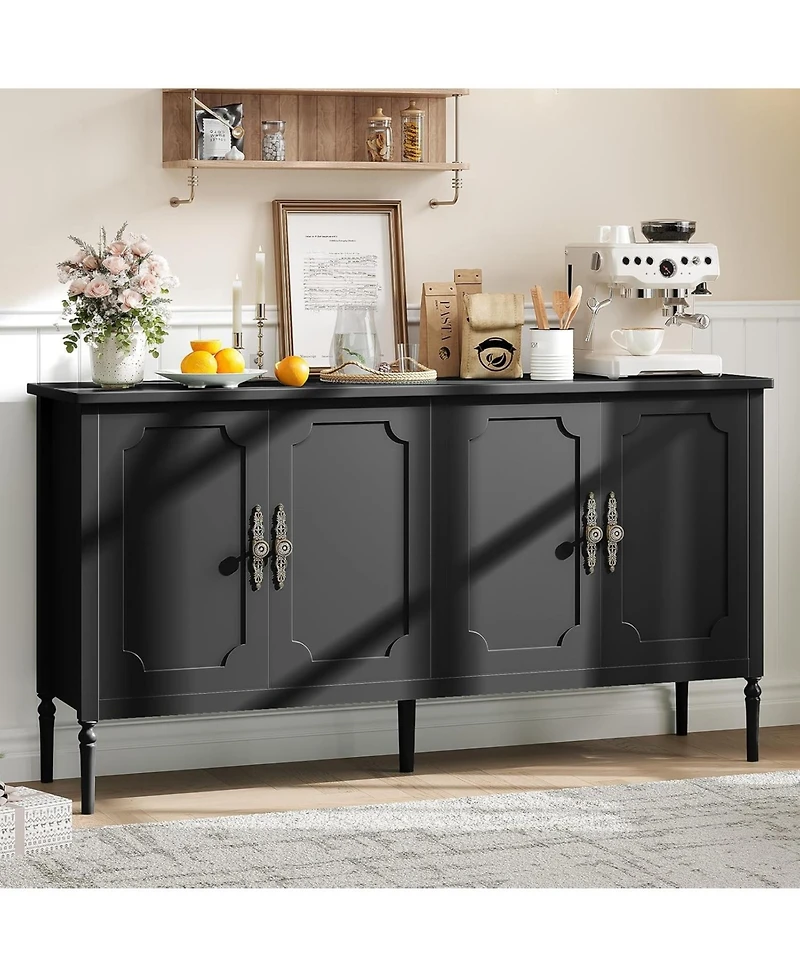 Gaomon 59" Buffet Cabinet with Storage, Wide Wood Console Table for Kitchen, Dining Room & Entryway, Black