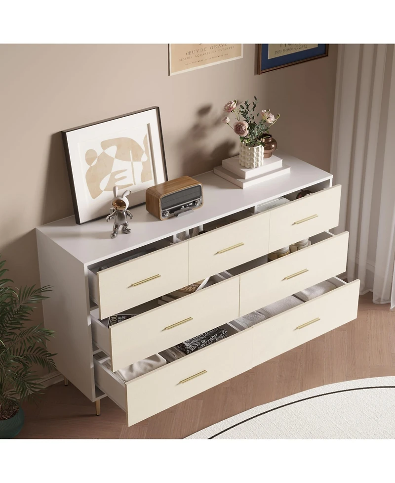 gaomon 7-Drawer Dresser, Modern Storage Chest with Gold Metal Handles