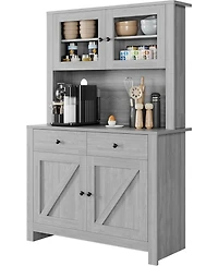 gaomon Farmhouse Pantry Cabinet, Kitchen Storage Cabinet with Microwave Stand & Sliding Door