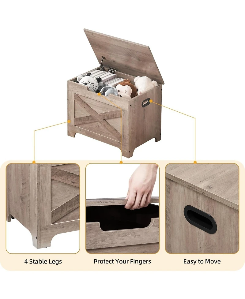 Gaomon 23.6" Wooden Storage Chest Entryway Bench, Toy Organizer Trunk with Safety Hinges for Bedroom and Living Room, Grey