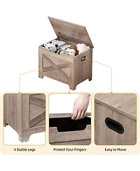 Gaomon 23.6" Wooden Storage Chest Entryway Bench, Toy Organizer Trunk with Safety Hinges for Bedroom and Living Room, Grey