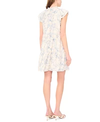 Msk Women's Flutter Sleeve Tie-Neck Babydoll Dress