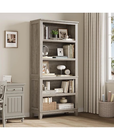 gaomon 71" Tall 5-Tier Farmhouse Bookcase with Adjustable Shelves, 31.5" Wide Wood Bookshel