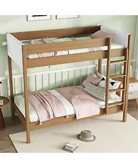 Streamdale Furniture Upholstered Twin-over-Twin Bunk Bed with Ladder and Safety Rails