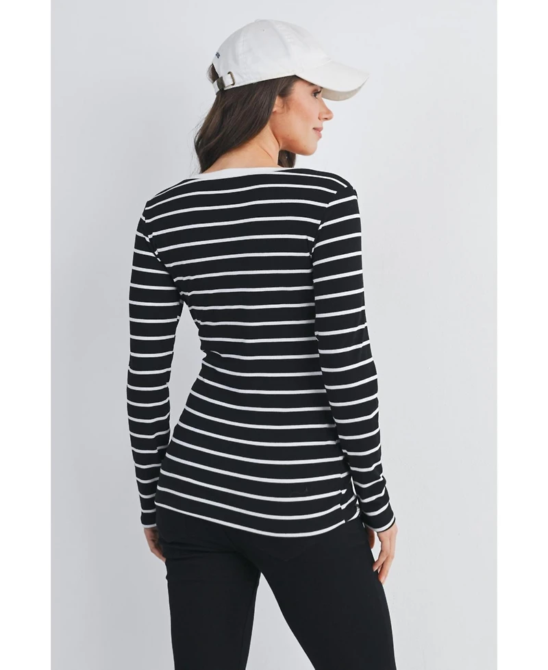 Hello Miz Maternity Striped V Neck Long Sleeve Top