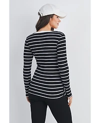 Hello Miz Maternity Striped V Neck Long Sleeve Top