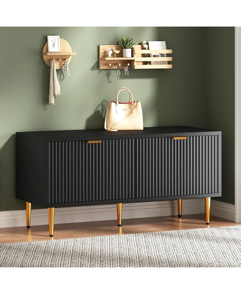 gaomon Shoe Storage Cabinet, Fluted Entryway Bench with 2 Doors for Hallway & Living Room