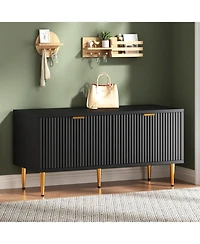 gaomon Shoe Storage Cabinet, Fluted Entryway Bench with 2 Doors for Hallway & Living Room