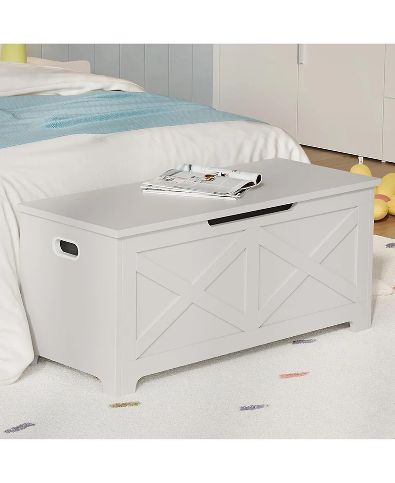 gaomon 39.4" Wooden Storage Chest, Storage Bench with Safety Hinges for Entryway & Living Room, White