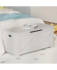 gaomon 39.4" Wooden Storage Chest, Storage Bench with Safety Hinges for Entryway & Living Room, White