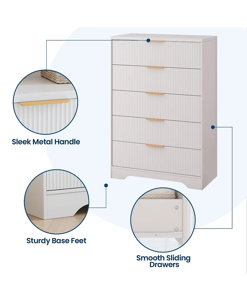 gaomon 5-Drawer Dresser for Bedroom, Fluted Wooden Chest of Drawers with Handles
