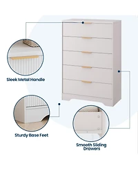 gaomon 5-Drawer Dresser for Bedroom, Fluted Wooden Chest of Drawers with Handles