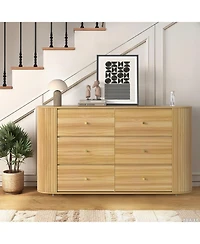 gaomon Drawer Dresser with Power Outlet, Farmhouse Wooden Dresser with Metal Handles & Vintage Design