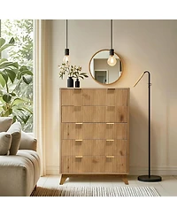 gaomon 48" Tall 5-Drawer Fluted Dresser, Mid-Century Storage Chest for Bedroom and Entryway, Beige