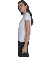 Calvin Klein Women's Textured Mock Neck Cap Sleeve Top