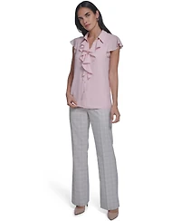Calvin Klein Women's Solid Cap-Sleeve Ruffle Front Top