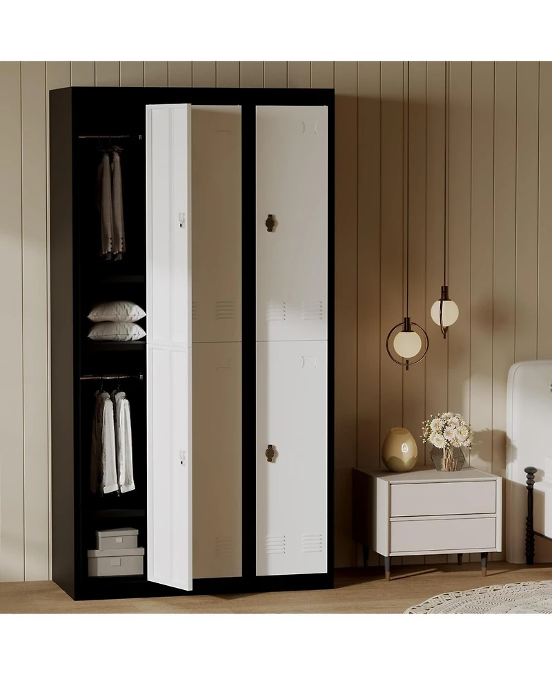 gaomon 71" Metal Locker Cabinet with Hanging Rod and Shelves