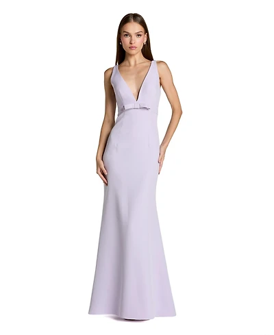 Mac Duggal Women's Crepe Sleeveless V Neck Sheath Gown With Bow